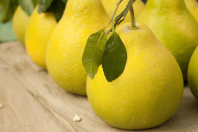 Beautiful and brightly colored pomelos.