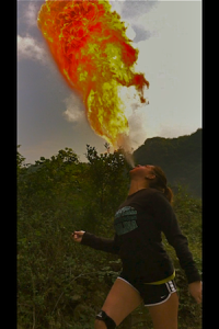 Woman breathing fire