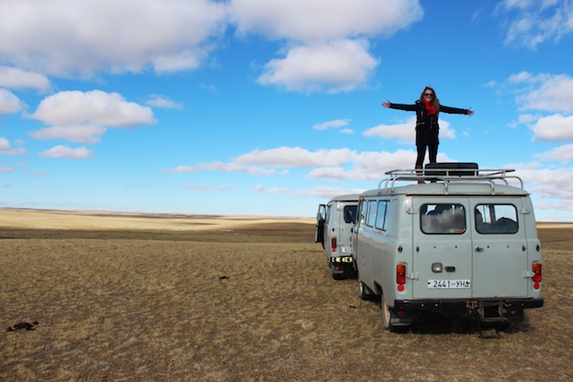 Elaina Giolando on a van