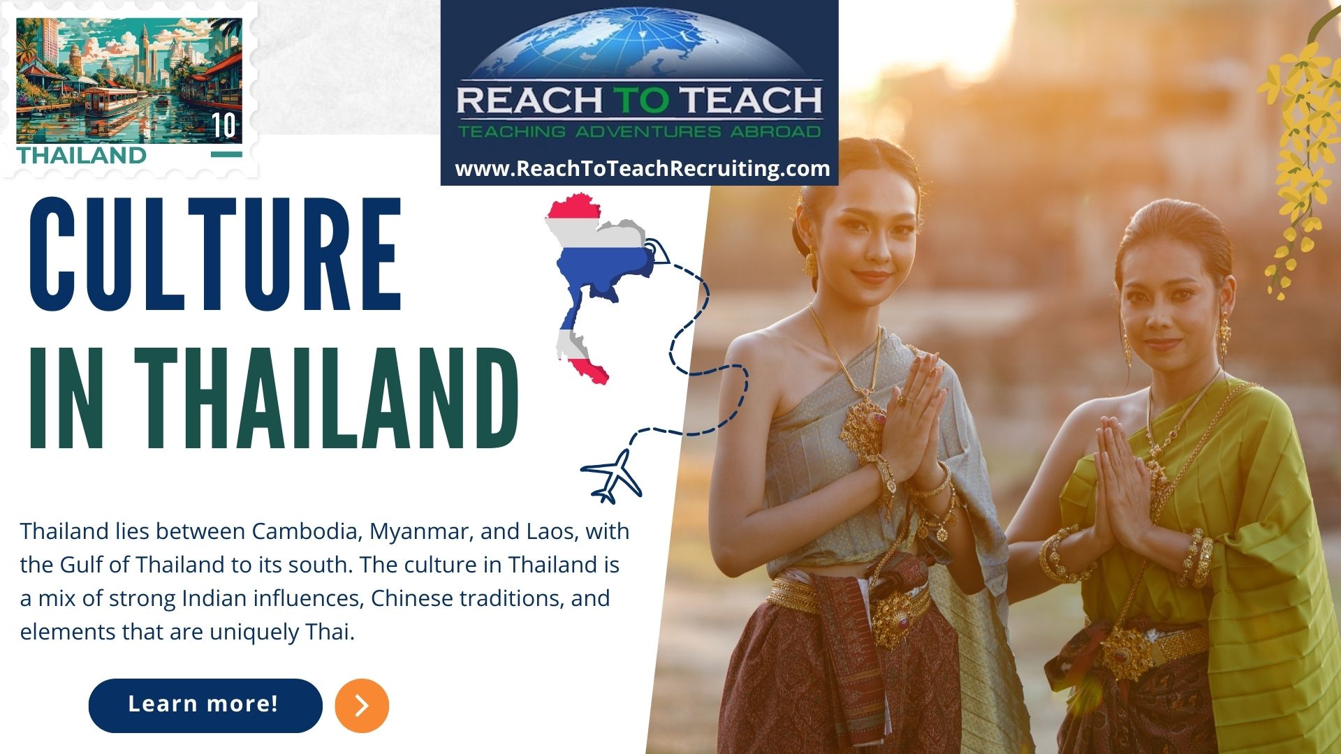 Banner image for Reach To Teach Culture in Thailand: An image of two Thai ladies smiling and welcoming you to Thailand.